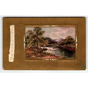 Vintage Scenic River Landscape Postcard with Children by L. Dyer